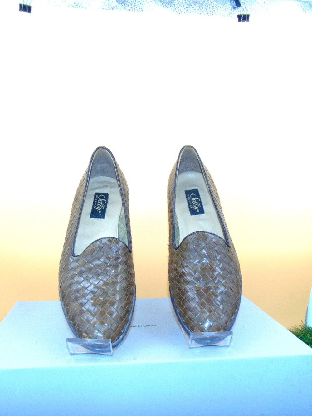 Vintage Selby Dianna Woven Leather Loafers Flats Womens 9.5 D Olive Brown 1980s